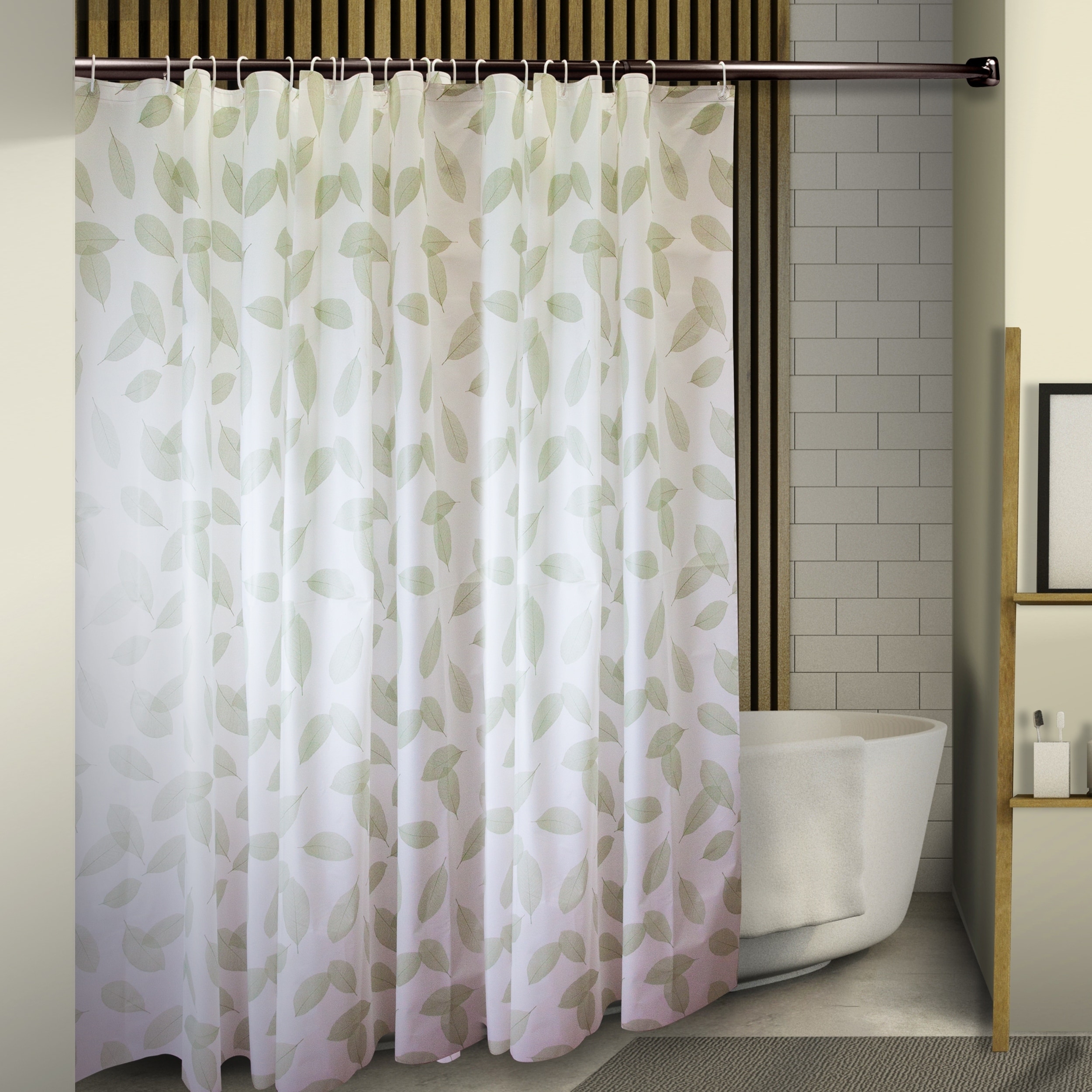 Green Leaves & Stones Design Shower Curtain Bathroom Waterproof Fabric 71" 
