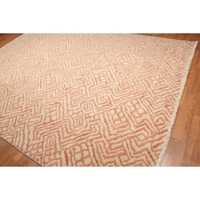 Contemporary Boho Hand Knotted Full Pile Oriental Area Rug - Beige/Terracotta - 9' x 12'