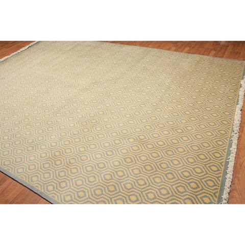 Honeycomb Geometric Hand Knotted Full Pile Oriental Area Rug - Light blue/Light Gold - 9' x 12'