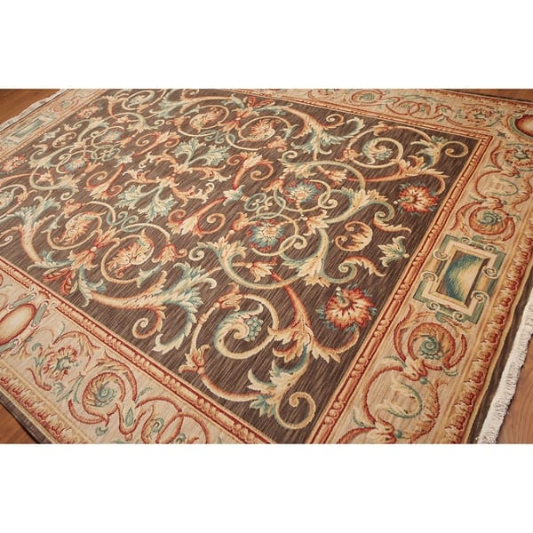 Traditional French Savonnerie Full Pile Hand Knotted Area Rug Brown Beige 9 X 12 Overstock 20956983