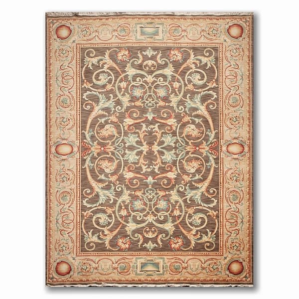 Traditional French Savonnerie Full Pile Hand Knotted Area Rug Brown Beige 9 X 12 Overstock 20956983