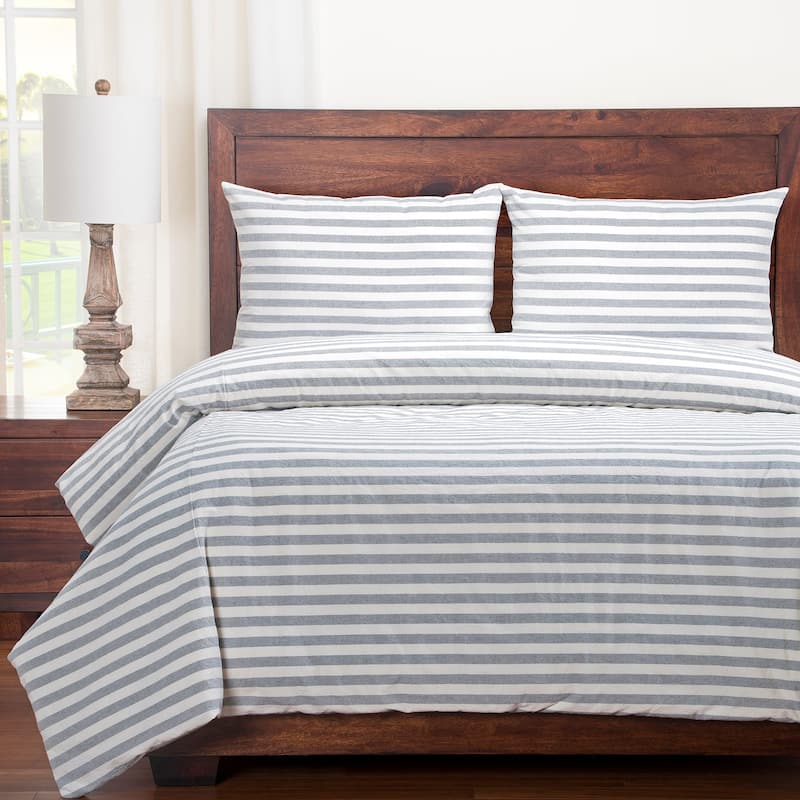 Siscovers Cotton Blend Farmhouse Stripe Duvet and Shams Set - White/Grey - Twin - 2 Piece