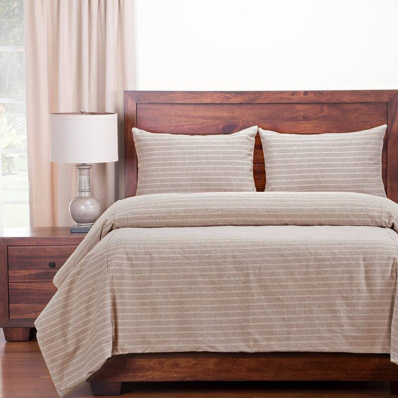 Siscovers Ticked Stripe Modern Farmhouse Duvet and Shams Set - Brown - Full - 3 Piece