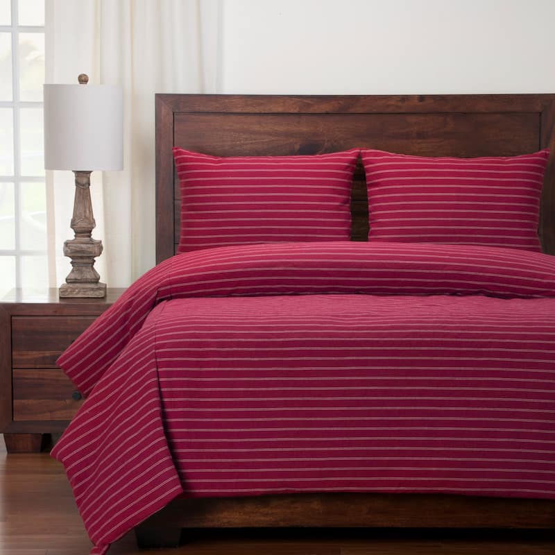 Siscovers Ticked Stripe Modern Farmhouse Duvet and Shams Set - Red - Queen - 3 Piece