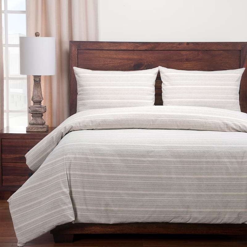 Siscovers Sunwashed Striped Farmhouse Duvet and Shams Set - Red/Off-White - King - 3 Piece