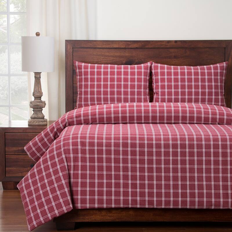 Siscovers Tartan Checked Duvet and Shams Set - Red/Off-White - Full - 3 Piece