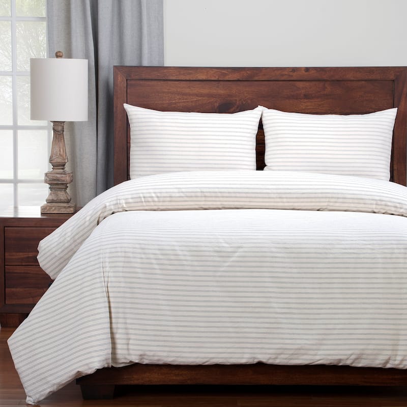 Siscovers Ticking Stripe Farmhouse Duvet and Shams Set - Grey/Off-White - King - 3 Piece