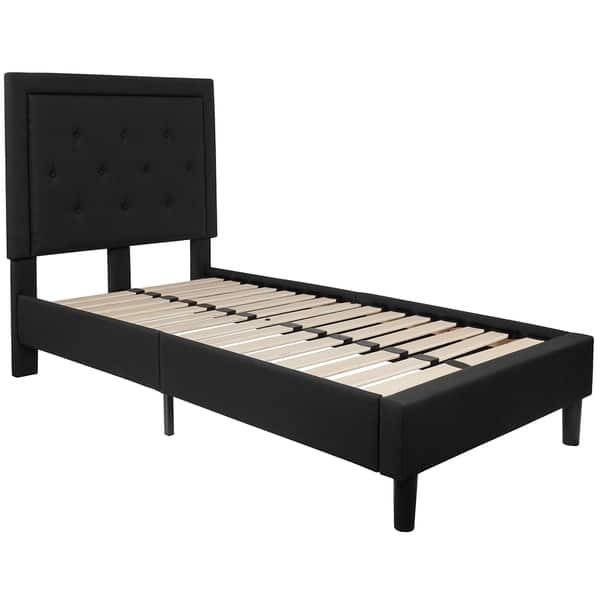 Logan Twin Size Black Fabric Platform Bed With Button Tufted Headboard On Sale Overstock 20957278