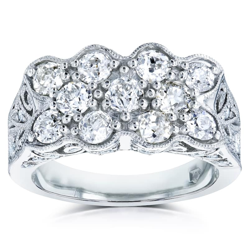 Kobelli 1.84 Carat Natural Diamond Platinum Old Mine Cut Wide Vintage Hourglass Curve Filigree Ring