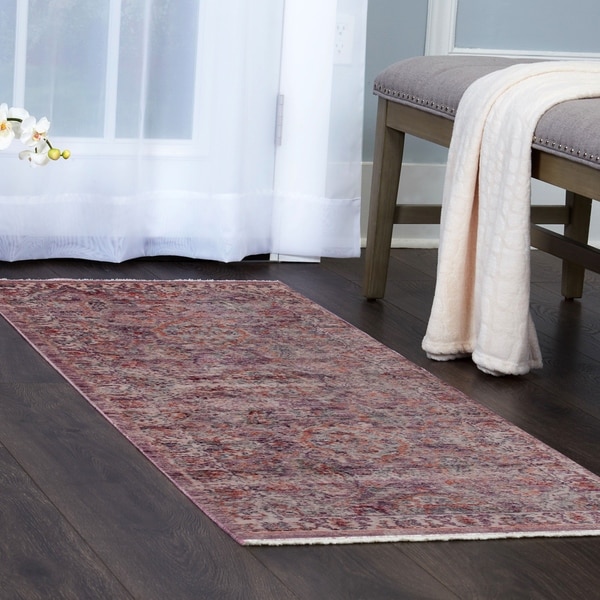 Pink Ivory Bordered Area Rug With Fringe By Nicole Pink Ivory Bordered Area Rug With Fringe By Nicole Miller 5 X27