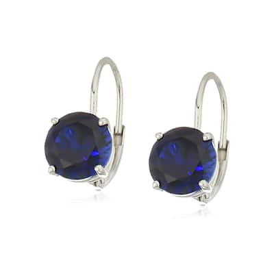 10k White Gold Blue Sapphire Round Lever Dangle Earrings