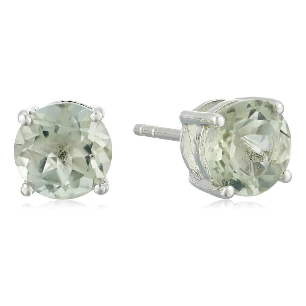 Sterling Silver Green Amethyst 7 mm Round Stud Earrings