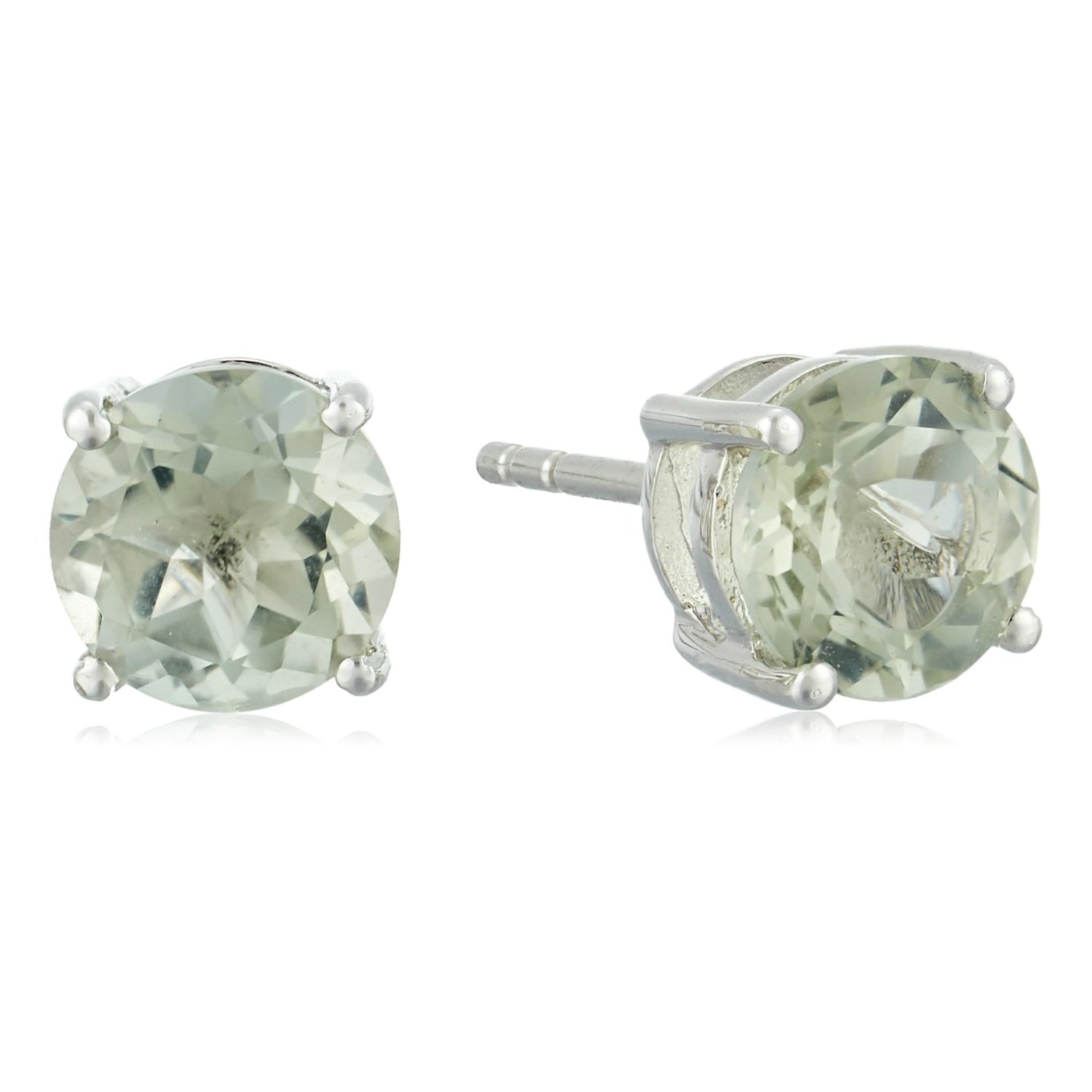 Sterling Silver Green Amethyst 7 mm Round Stud Earrings