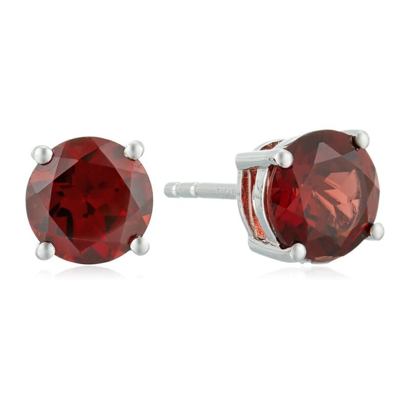 Sterling Silver Red Garnet 7 mm Round Stud Earrings