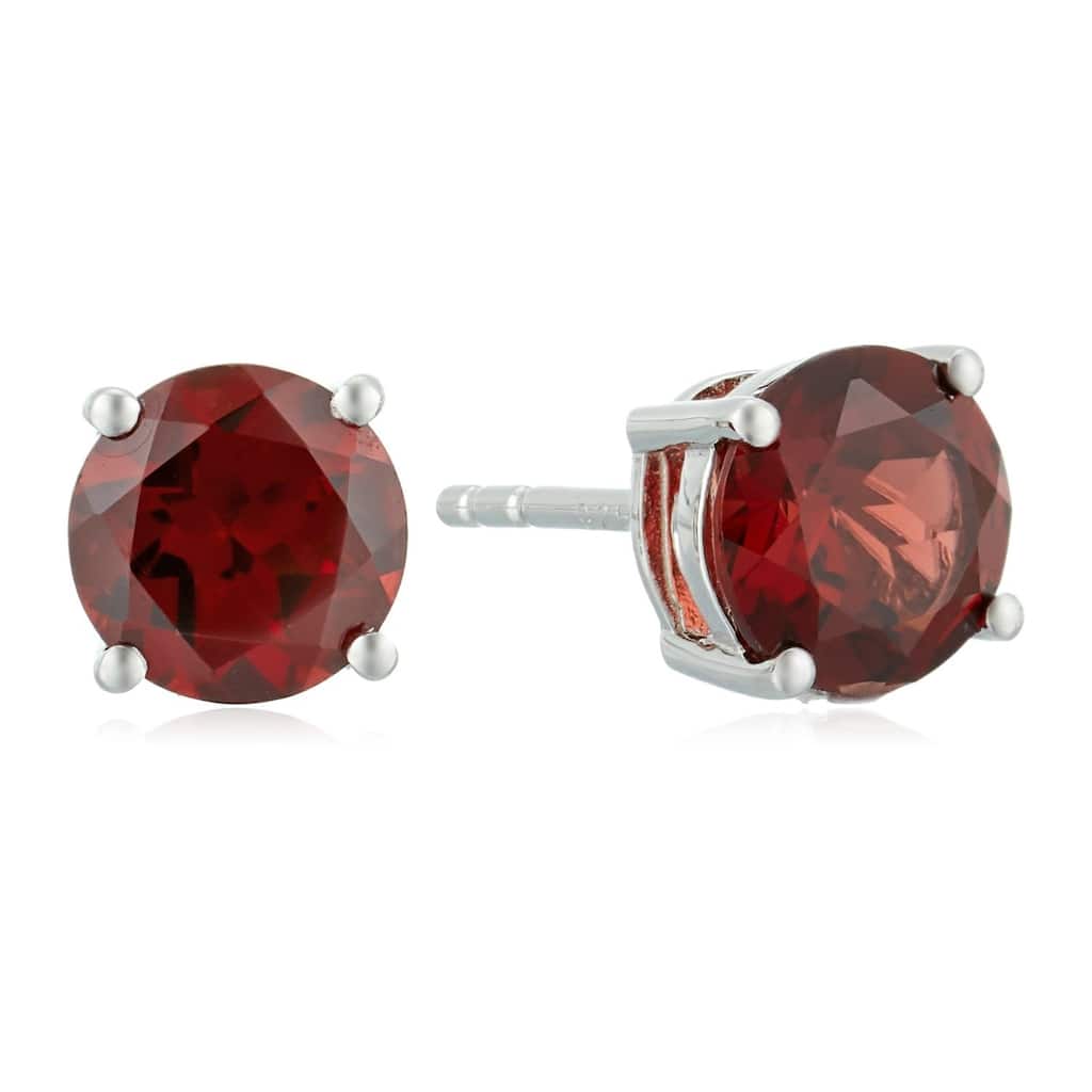 Sterling Silver Red Garnet 7 mm Round Stud Earrings