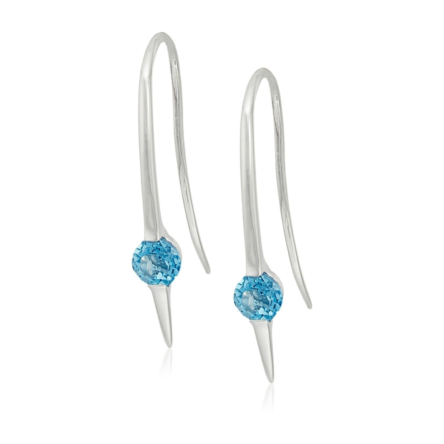 Pinctore Sterling Silver Swiss Blue Topaz Wire Drop Earrings