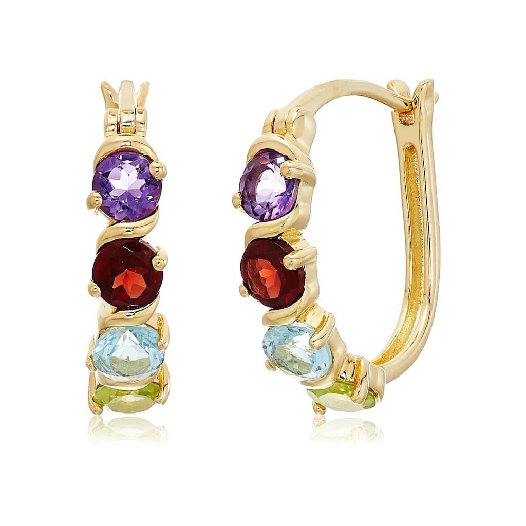Yellow Gold-plated Silver 2 cttw Multi-stone Hoop Earrings, 1" - Blue