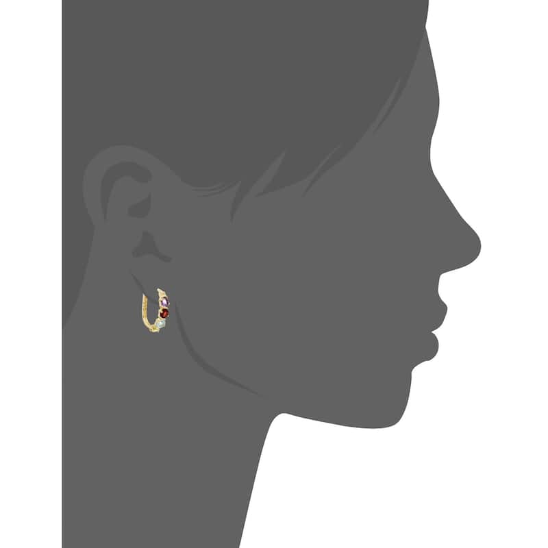 Yellow Gold-plated Silver 2 cttw Multi-stone Hoop Earrings, 1" - Blue