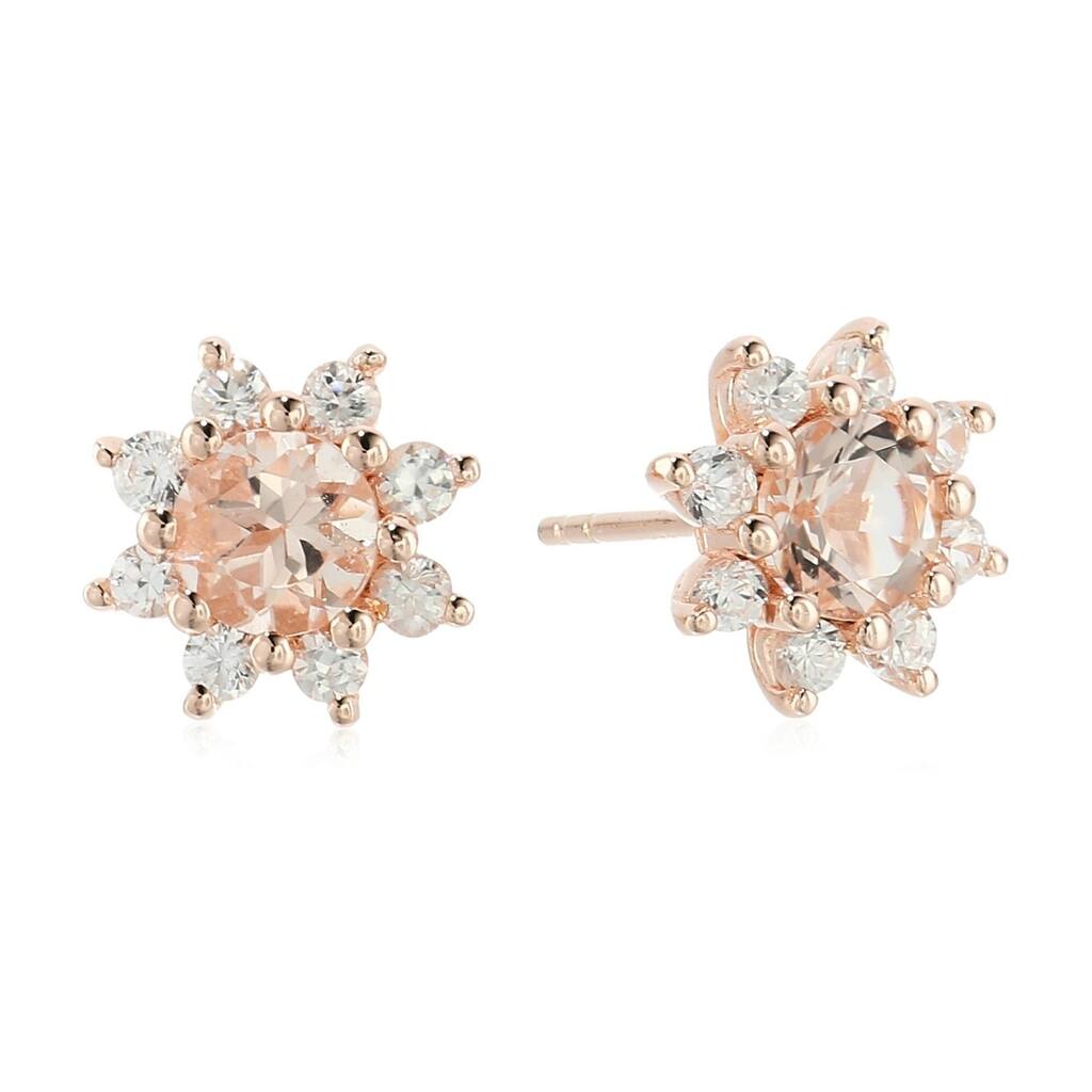 Rose Gold-plated Silver Morganite Stud Earrings - Peach