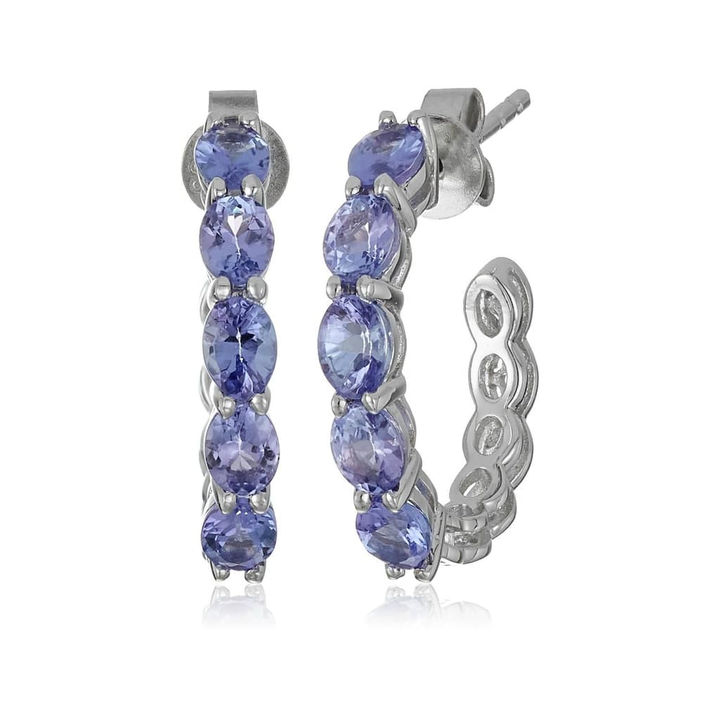 Sterling Silver Tanzanite Half Hoop Earrings, 0.75" - Blue