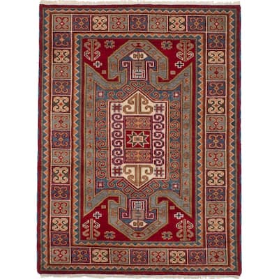 Hand-knotted Royal Kazak Red Wool Rug - 4'10 x 6'6/4'10" x 6'6"