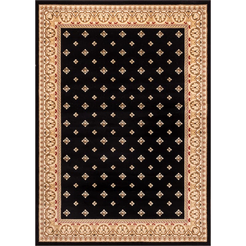 Classic Black/Ivory Patterned Area Rug - 7'10" x 9'10"