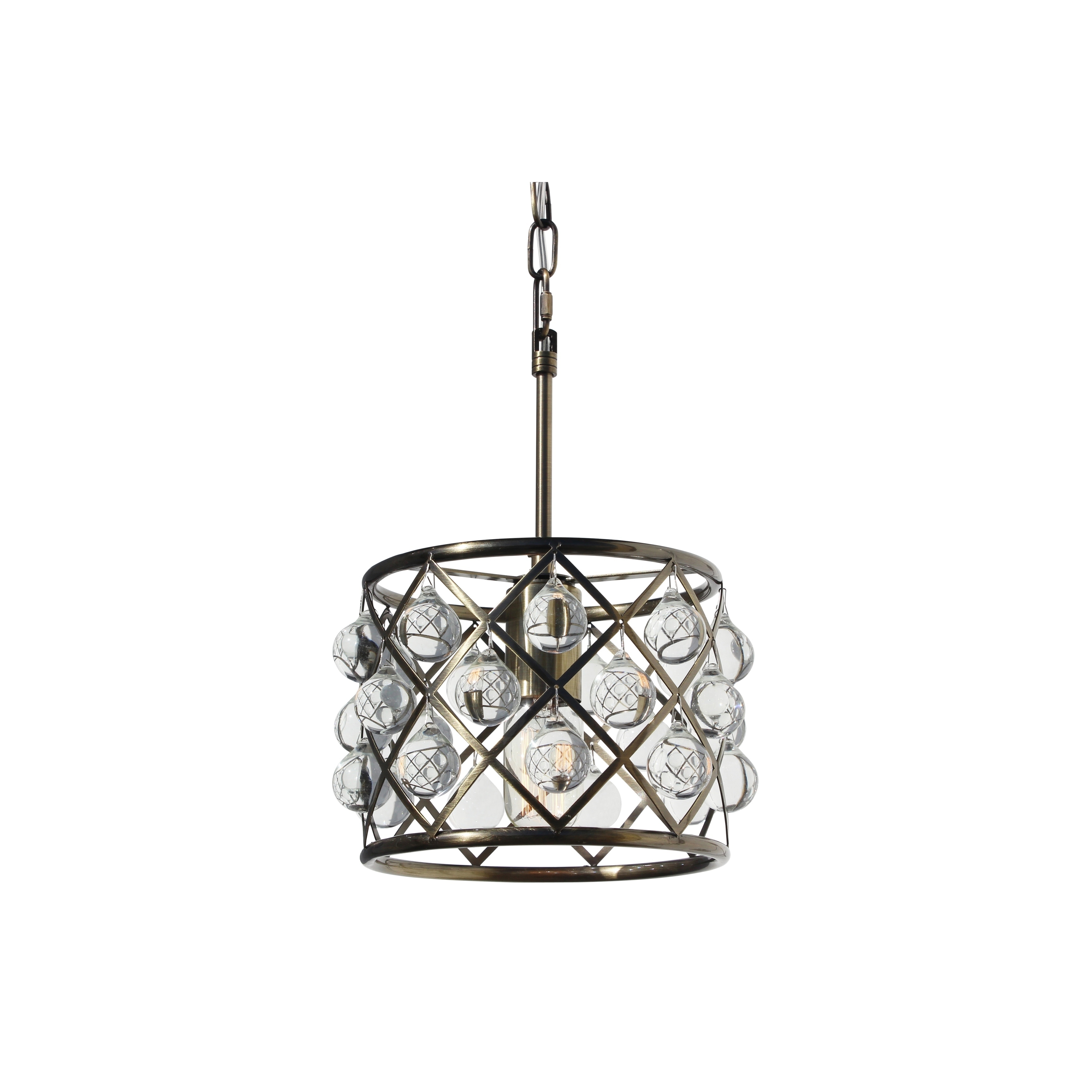 Cassiel Mini Drum Crystal Chandelier, Antique Brass - N/A - Chandeliers For Bedrooms by Overstock.com