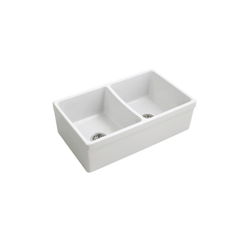 Opera Farmhouse Fireclay 33 in. 50/50 Double Bowl Kitchen Sink