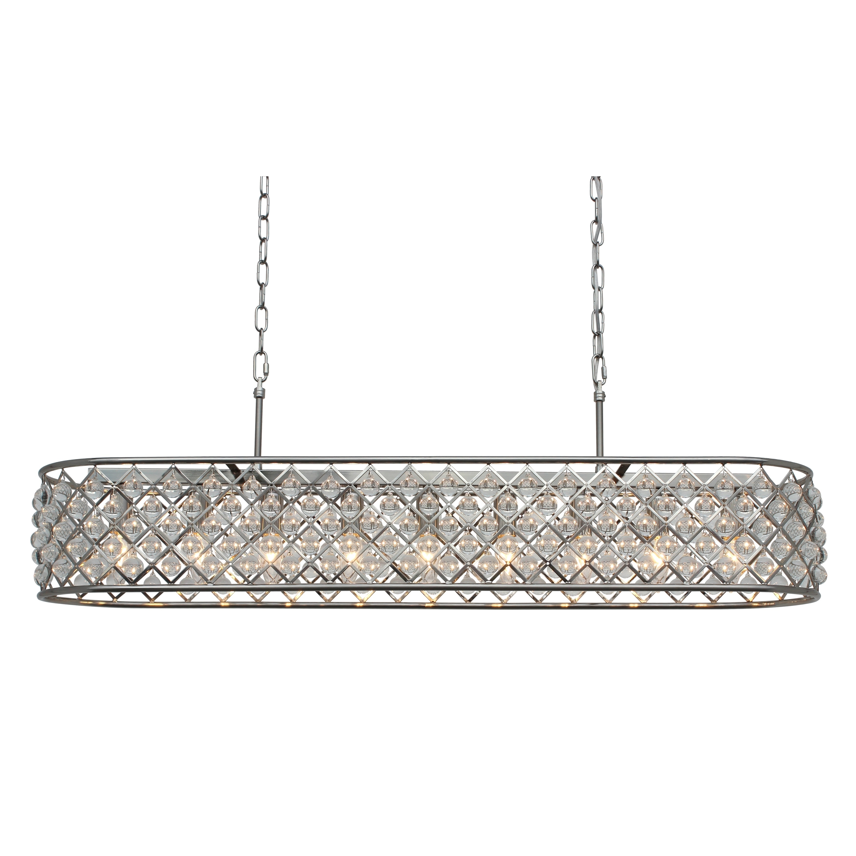 Cassiel 40 Inch Rectangular Crystal Chandelier, Brushed Nickel - N/A - Chandeliers For Bedrooms by Overstock.com