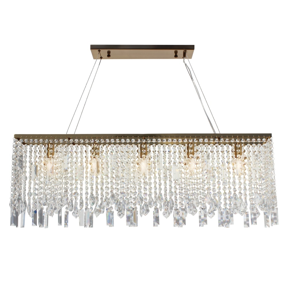 The Weston 40 Inch Rectangular Glass Drop Crystal Chandelier, Antique Copper The Weston 40 Inch Rectangular Glass Drop Crystal Chandelier, Antique Copper