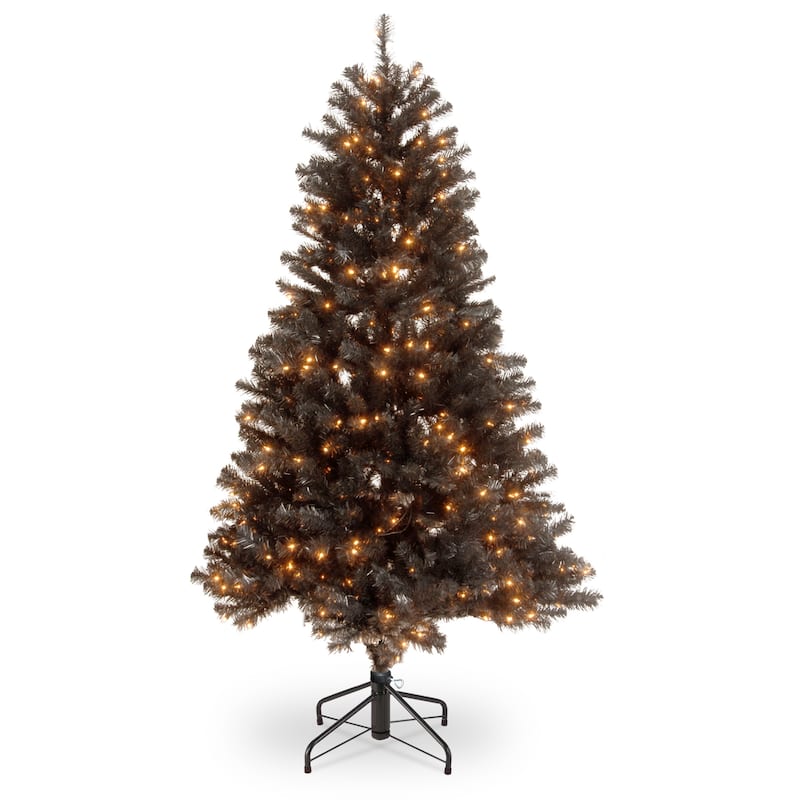 National Tree Company Halloween Pre-Lit Artificial Full Tree, Black, North Valley Spruce, White Lights, Includes Stand, 4.5 Feet