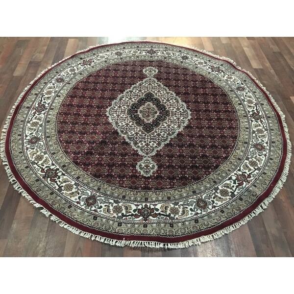 Fine Rug Collection Handmade Mahi Tabriz with Silk Round Rug 6'2x6'2