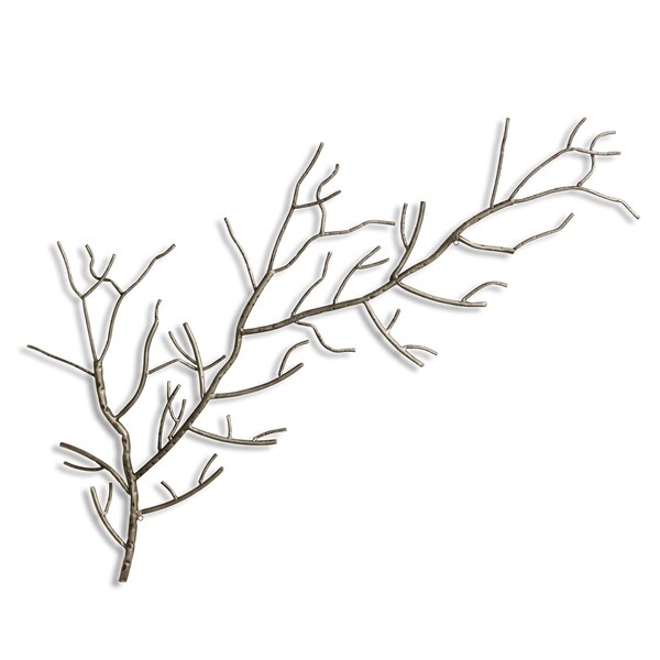 Shop Left Silver Metal Tree Branch Wall Sculpture Overstock 20968432