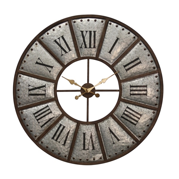 Galvanized Bronze Metal Wall Clock - Nail Head Trim