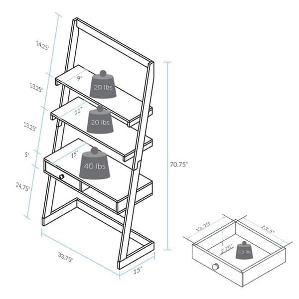 Freestanding Ladder Desk with Drawer, Solid American Maple Frame Bed