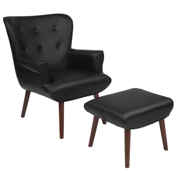 Hamilton Black Leather Upholstered Chair And Ottoman Set Overstock 20969090