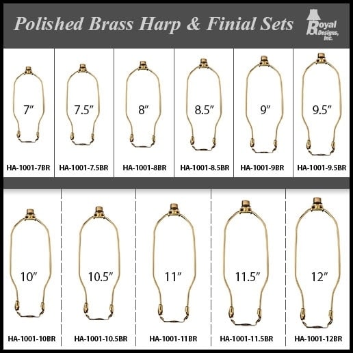 Royal Designs 9 Heavy Duty Lamp Harp Finial and Lamp Harp Holder Set Polished Brass HA-1001-9BR-1 More Sizes Available