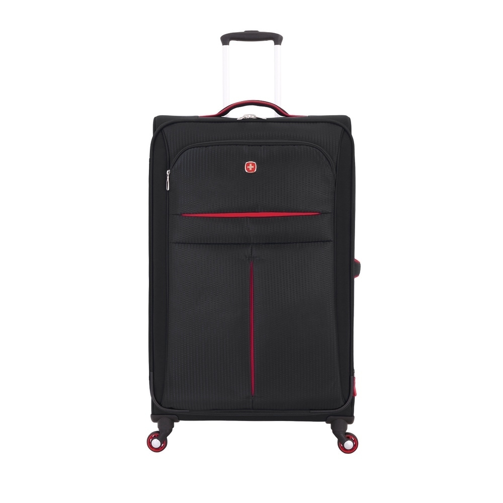 red and black suitcase