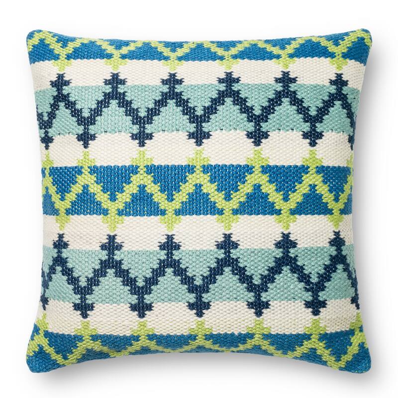 Indoor/ Outdoor Blue/ Green Geometric 22-inch Throw Pillow or Pillow Cover