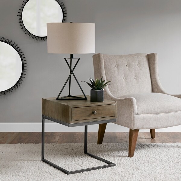 Madison Park Dudley Grey Accent Side Table With 1 drawer Bed