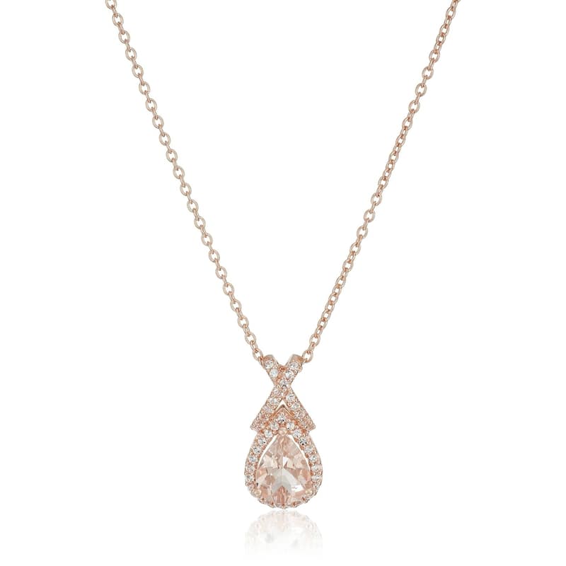 Rose Gold-plated Silver Morganite & White Topaz Pendant Necklace, 18" - peach