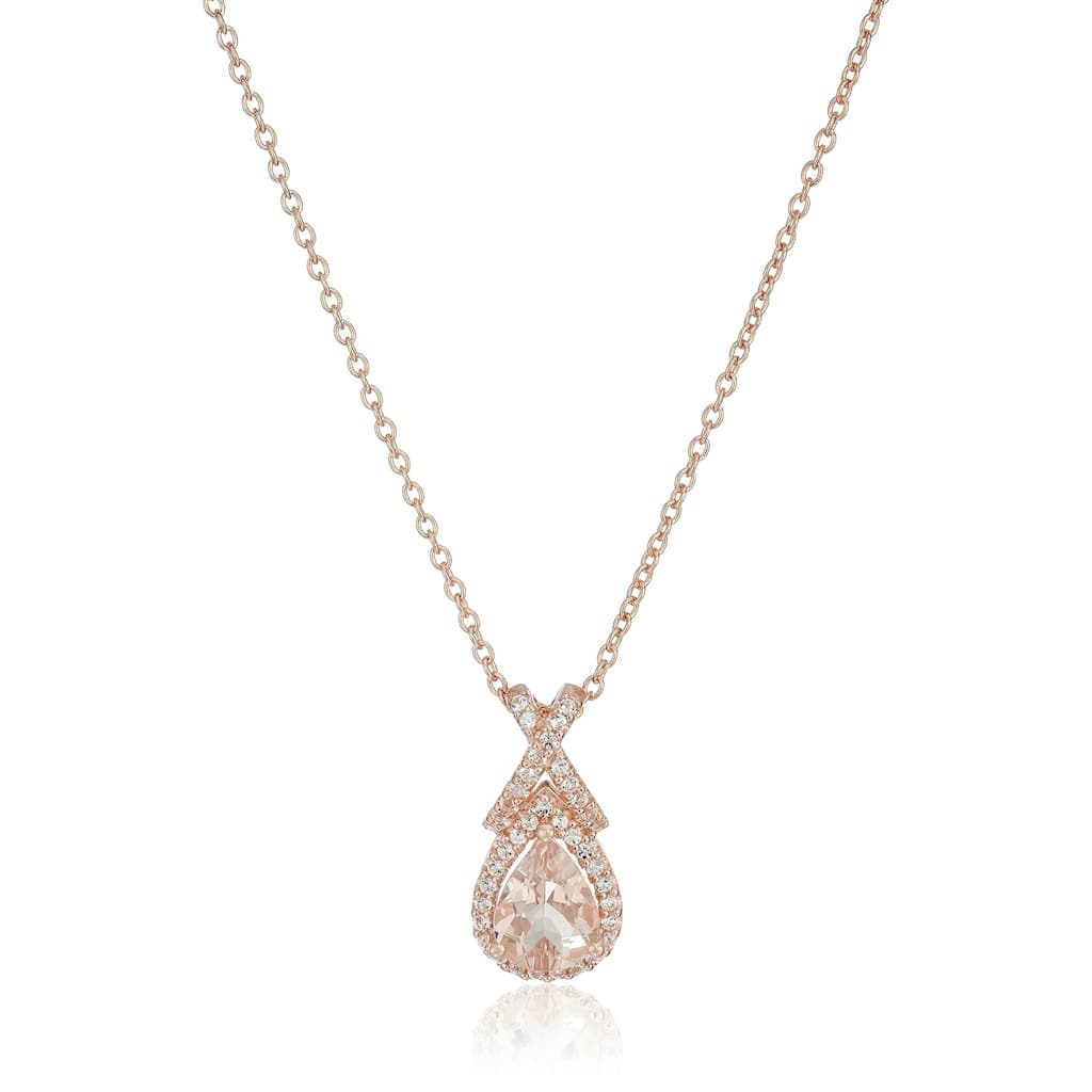 Rose Gold-plated Silver Morganite & White Topaz Pendant Necklace, 18" - peach