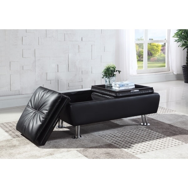 Faux Leather Storage Ottoman With Reversible Tray Tops Black Free Faux Leather Storage Ottoman With Reversible Tray Tops Black
