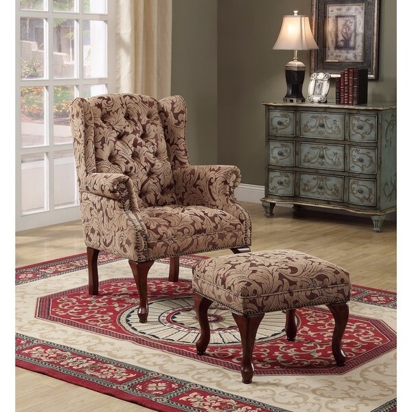 brown accent chair with ottoman