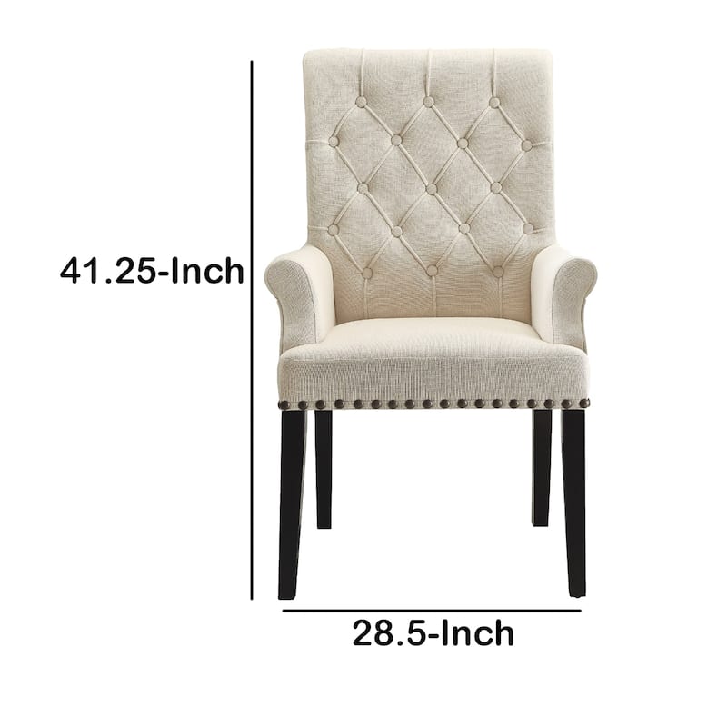 Diamond Tufted Upholstered Dining Chair, Cream & Smokey Black