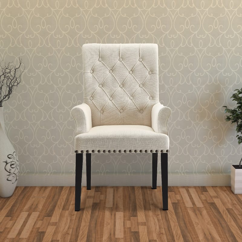 Diamond Tufted Upholstered Dining Chair, Cream & Smokey Black