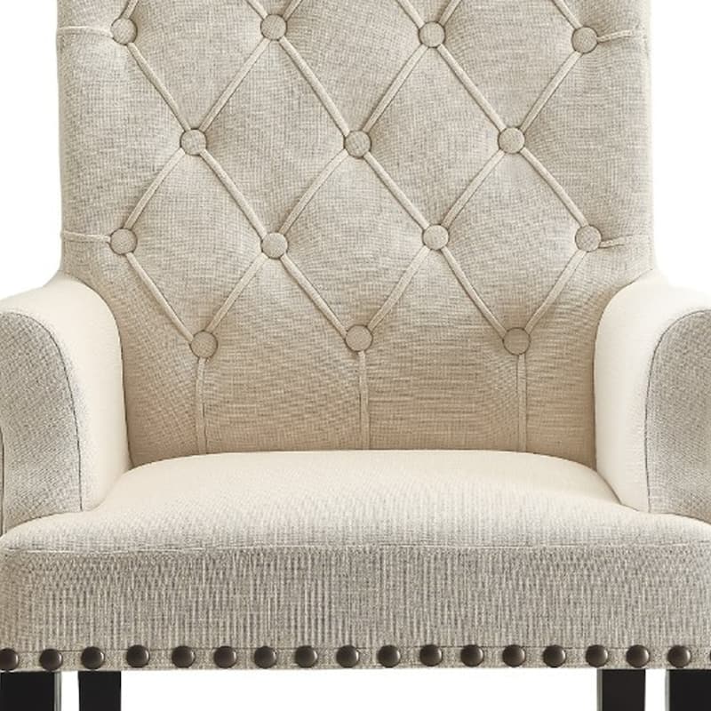 Diamond Tufted Upholstered Dining Chair, Cream & Smokey Black