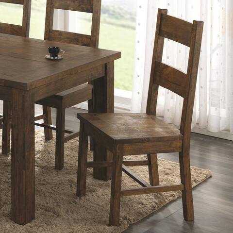 Armless Wooden Dining Side Chair, Rustic Golden Brown, Set of 2