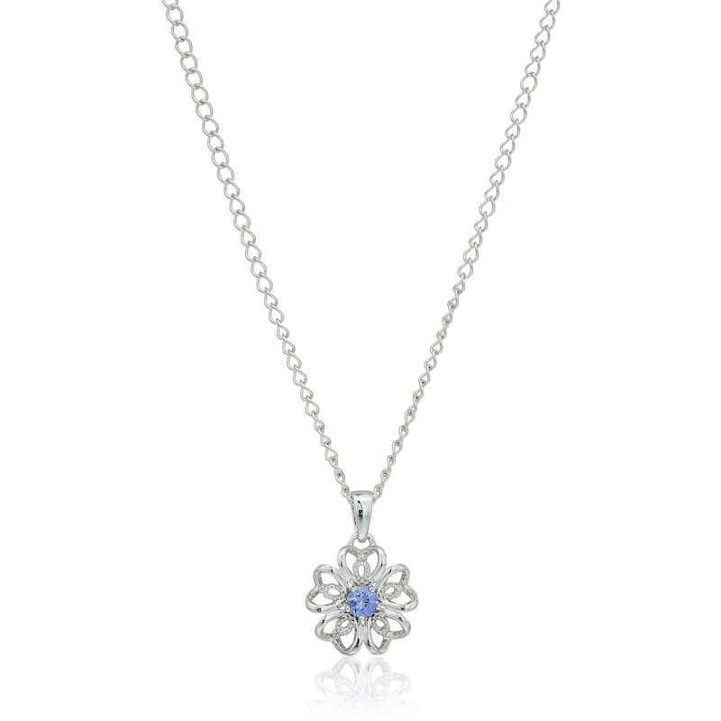 Sterling Silver Tanzanite Black Flower Pendant Necklace, 18"