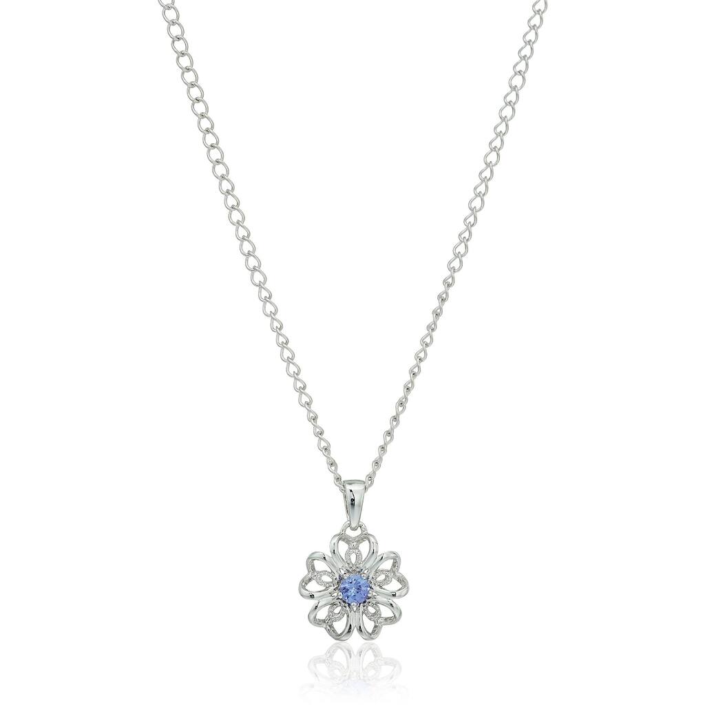 Sterling Silver Tanzanite Black Flower Pendant Necklace, 18"